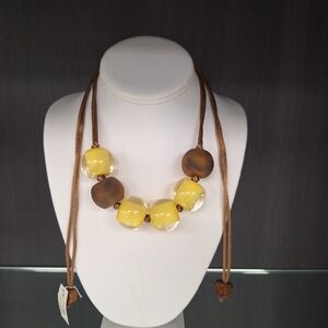 Elegant Yellow and Brown Beaded Necklace